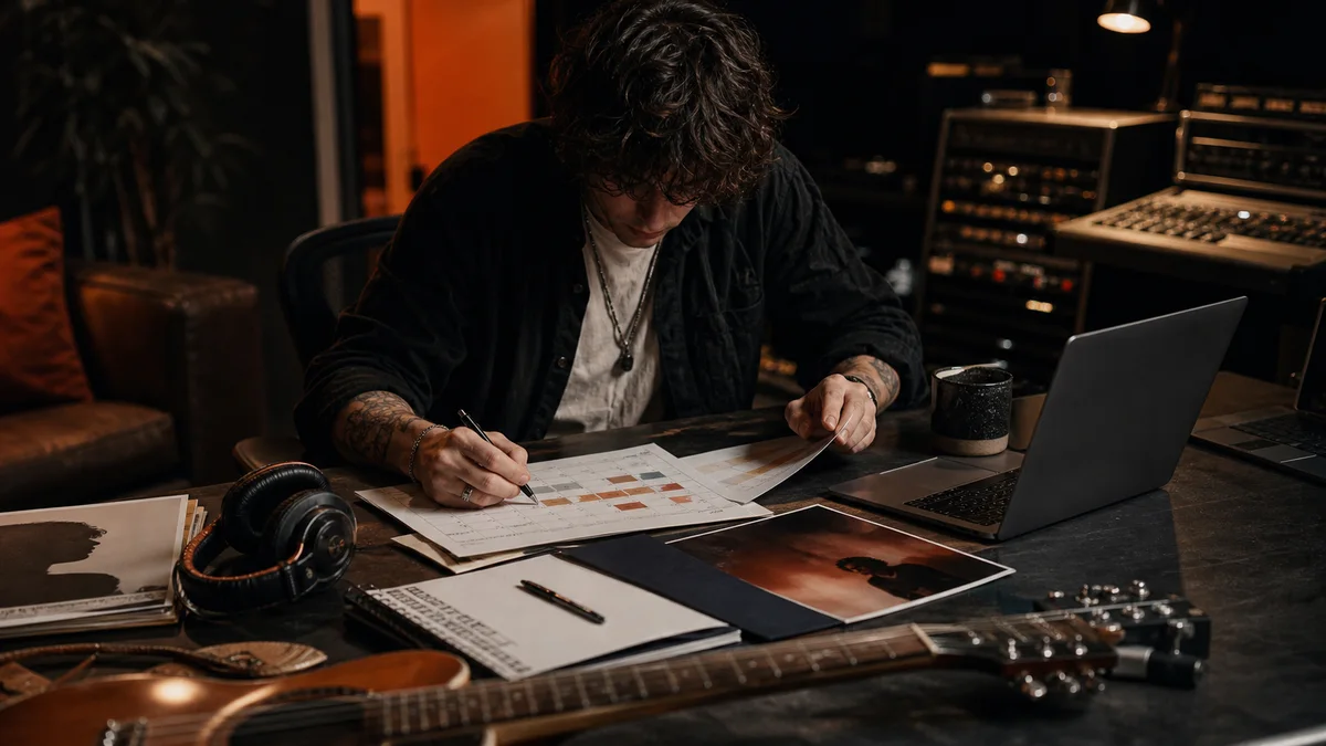 Independent artist planning a music marketing strategy with press assets and an outreach timeline
